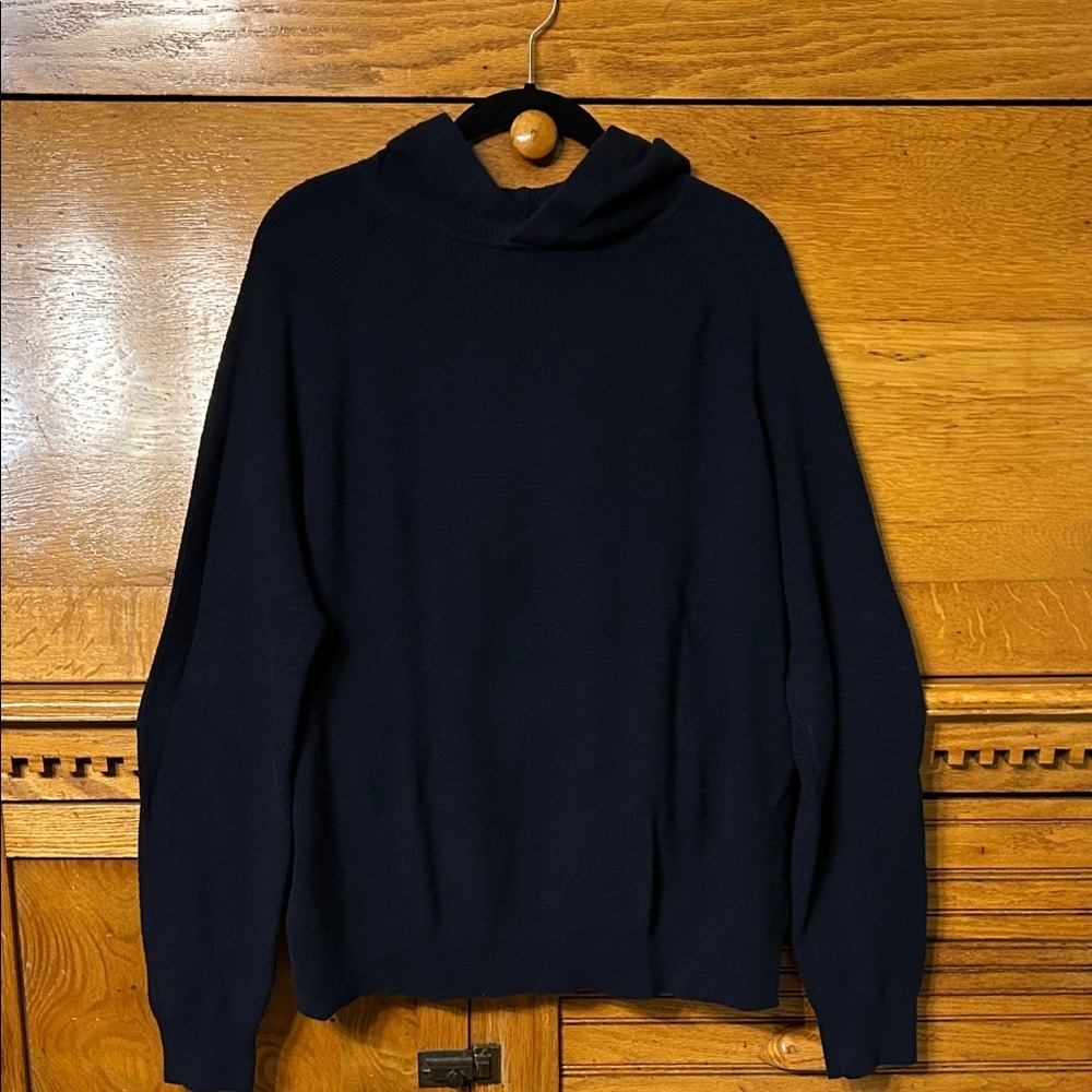Banana Republic Preppy Mens Black 100% Organic‎ Cotton Knit Hoodie Sweater Cozy